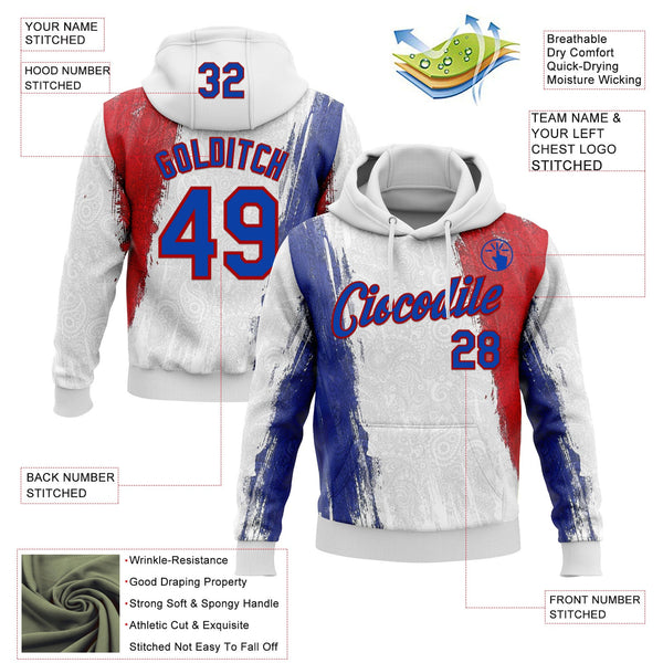 Custom Stitched White Thunder Blue-Red 3D Pattern Design American Inspired Ethnic Paisley Bandana Sportswear Pullover Sweatshirt Hoodie alternate