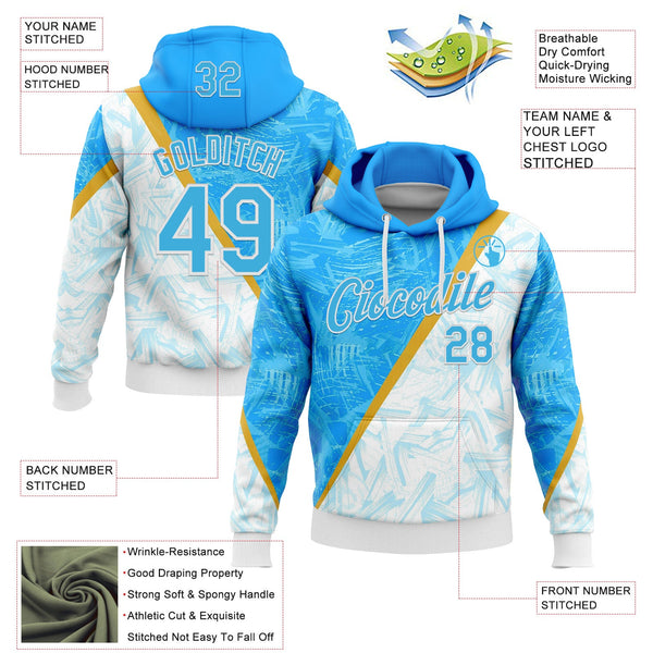 Custom Stitched Blue Sky Blue-White 3D Pattern Design Argentine Inspired Graffiti Sportswear Pullover Sweatshirt Hoodie alternate