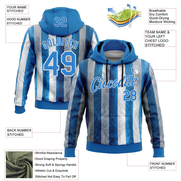 Custom Stitched Blue Powder Blue-White 3D Pattern Design Argentine Inspired Sun And Moon Sportswear Pullover Sweatshirt Hoodie alternate