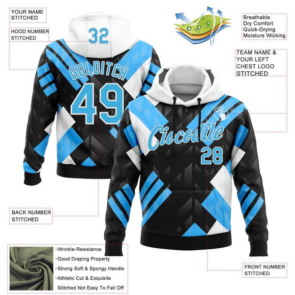 Custom Stitched Black Sky Blue Blue-White 3D Pattern Design Chelsea Argentine Inspired Geometric Shape Sportswear Pullover Sweatshirt Hoodie alternate