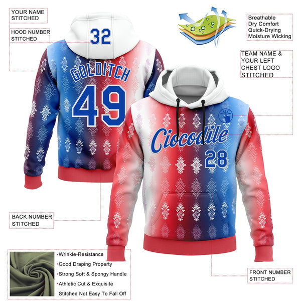 Custom Stitched Red Thunder Blue-White 3D Pattern Design American Inspired Geometric Tribal Shape Sportswear Pullover Sweatshirt Hoodie alternate