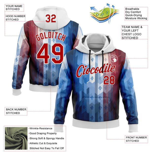 Custom Stitched Blue Red-White 3D Pattern Design American French Inspired Geometric Shape Sportswear Pullover Sweatshirt Hoodie alternate