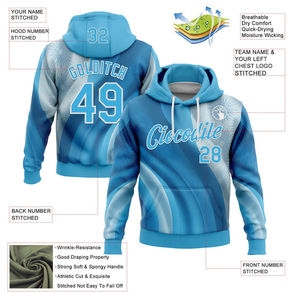 Custom Stitched Blue Sky Blue-White 3D Pattern Design Argentine Inspired Subtle Floral Sportswear Pullover Sweatshirt Hoodie alternate