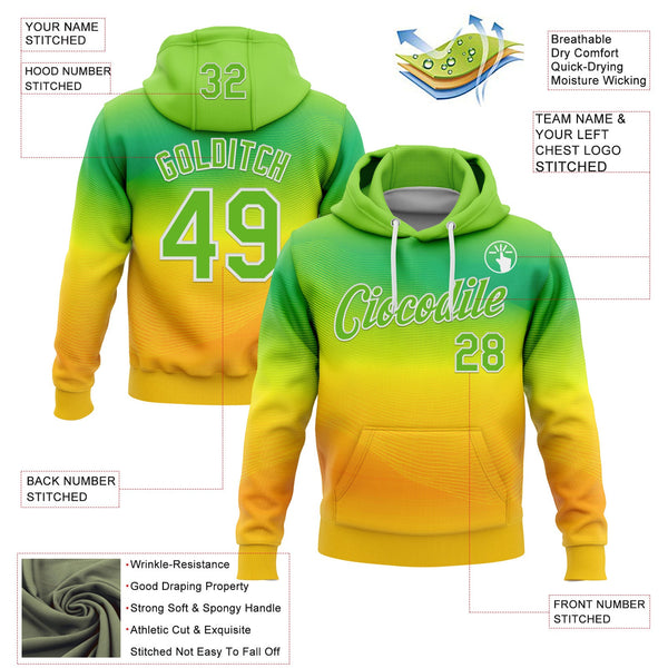 Custom Stitched Green Aurora Green Yellow-White 3D Pattern Design Brazil Inspired Gradien Line Sportswear Pullover Sweatshirt Hoodie alternate