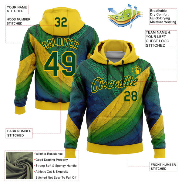 Custom Stitched Yellow Green 3D Pattern Design Brazil Inspired Tribal Sportswear Pullover Sweatshirt Hoodie alternate