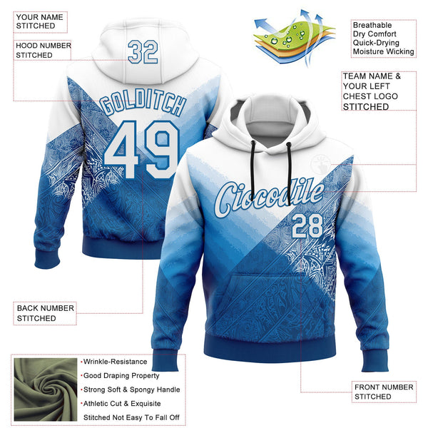 Custom Stitched White Blue 3D Pattern Design Argentine Inspired Geometric Tribal Sportswear Pullover Sweatshirt Hoodie alternate