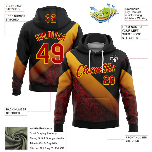 Custom Stitched Black Red-Yellow 3D Pattern Design Germany Inspired Geometric Tribal Sportswear Pullover Sweatshirt Hoodie alternate