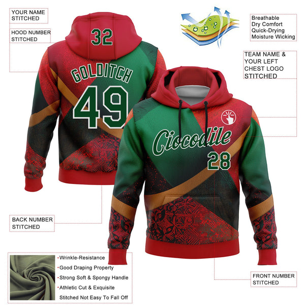 Custom Stitched Red Green-White 3D Pattern Design Mexico Geometric Tribal Sportswear Pullover Sweatshirt Hoodie alternate