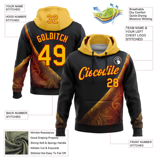 Custom Stitched Black Yellow-Red 3D Pattern Design Germany Inspired Tribal Sportswear Pullover Sweatshirt Hoodie alternate