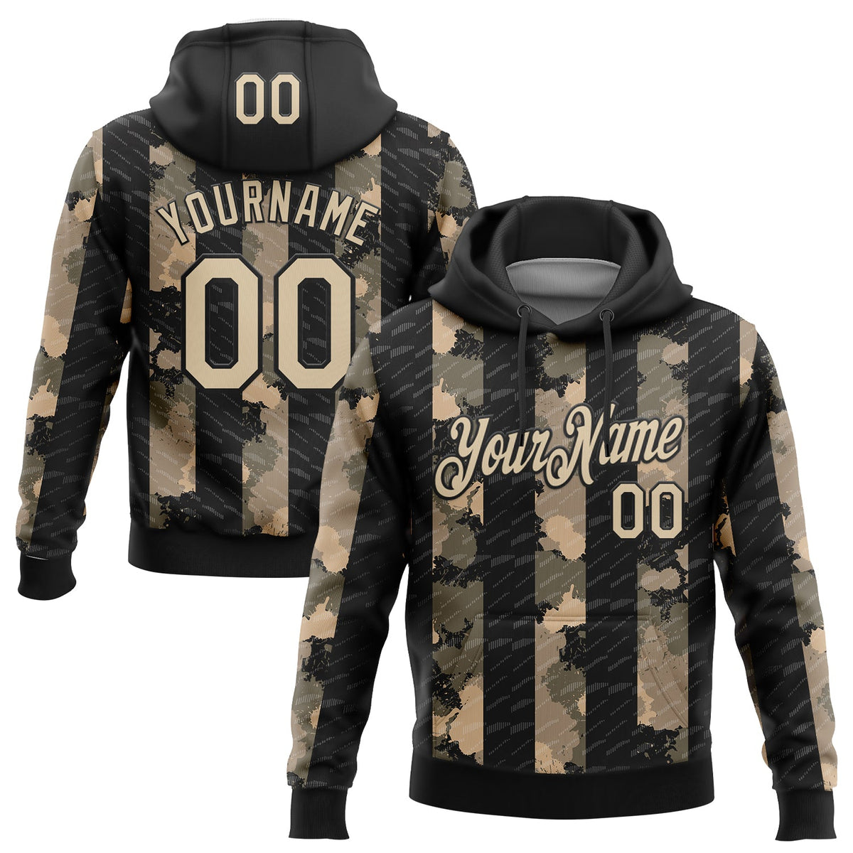 Custom Stitched Black City Cream 3D Pattern Design Line Sports Pullover Sweatshirt Hoodie