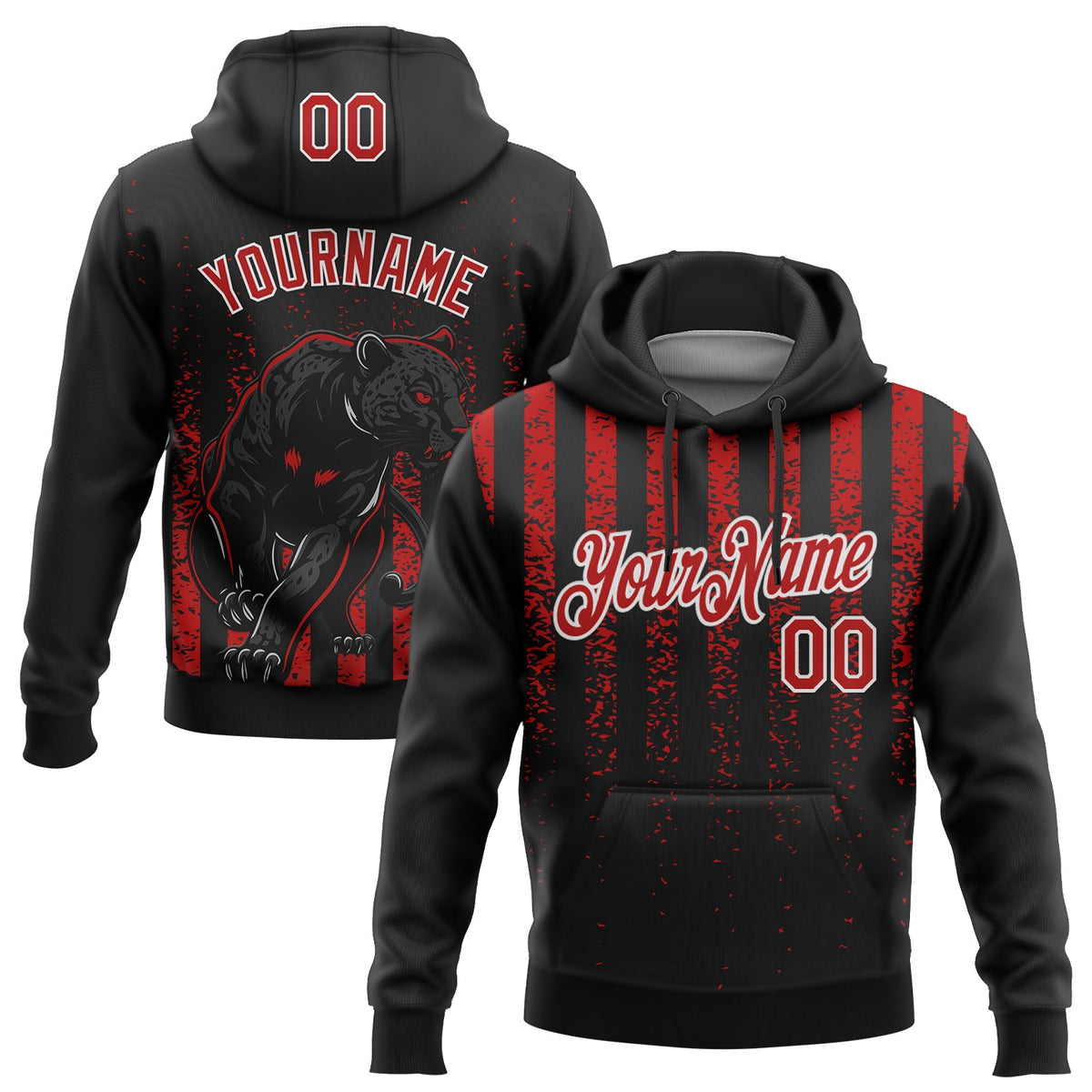 Custom Stitched Black Red-White 3D Pattern Design Animal Leopard Grunge Art Sports Pullover Sweatshirt Hoodie