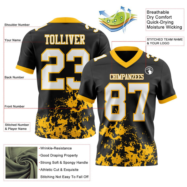 Custom Black White-Gold 3D Pattern Splash Authentic Football Jersey alternate