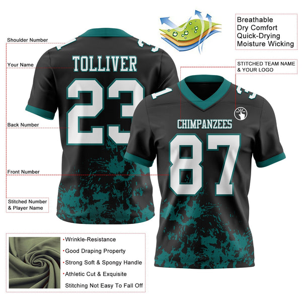 Custom Black White-Teal 3D Pattern Splash Authentic Football Jersey alternate