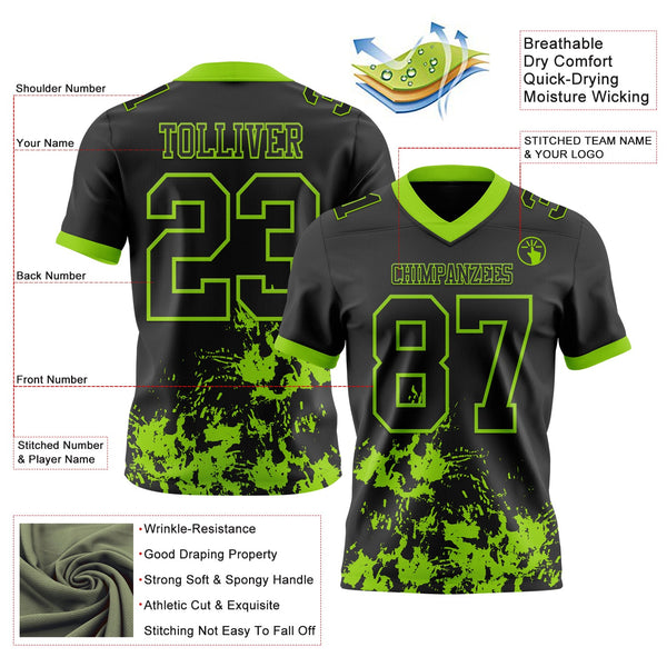 Custom Black Neon Green 3D Pattern Splash Authentic Football Jersey alternate