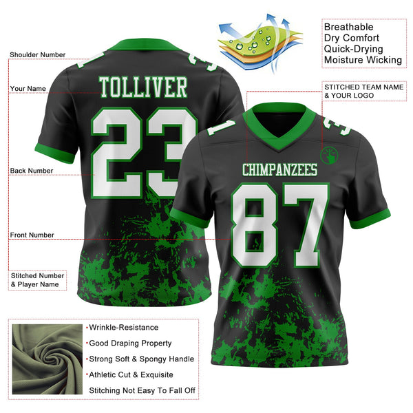 Custom Black White-Grass Green 3D Pattern Splash Authentic Football Jersey alternate