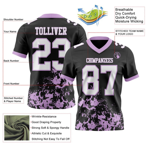 Custom Black White-Light Purple 3D Pattern Splash Authentic Football Jersey alternate
