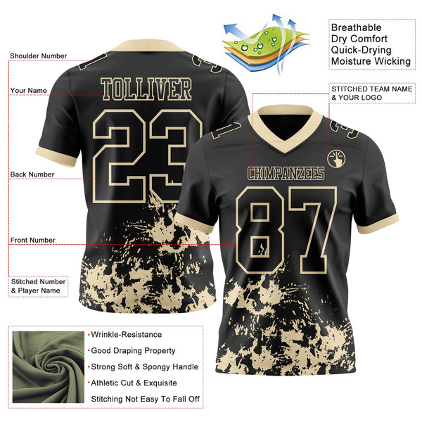 Custom Black Cream 3D Pattern Splash Authentic Football Jersey alternate