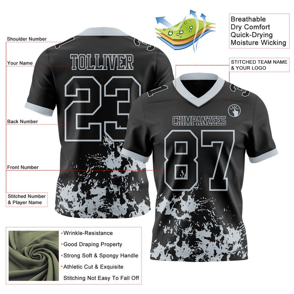 Custom Black Silver 3D Pattern Splash Authentic Football Jersey alternate