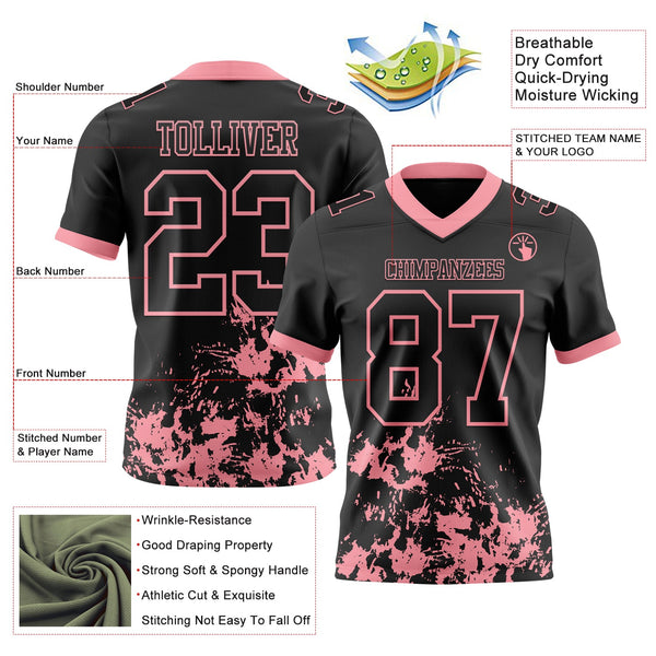 Custom Black Medium Pink 3D Pattern Splash Authentic Football Jersey alternate