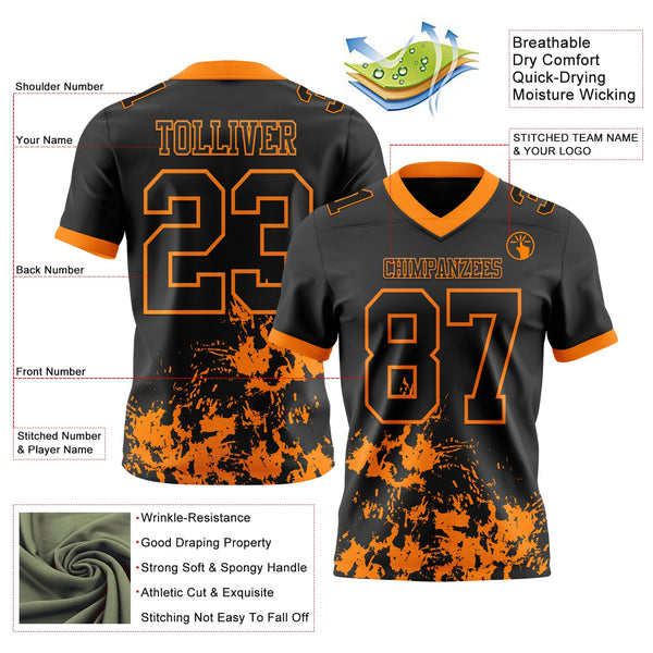Custom Black Bay Orange 3D Pattern Splash Authentic Football Jersey alternate