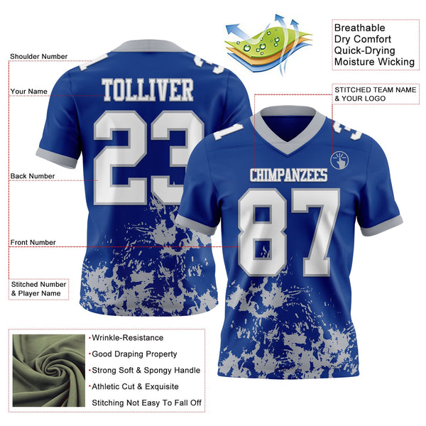 Custom Royal White-Gray 3D Pattern Splash Authentic Football Jersey alternate