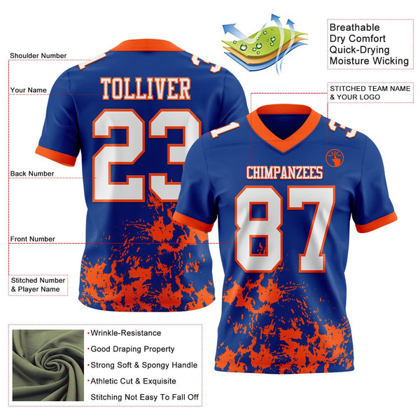 Custom Royal White-Orange 3D Pattern Splash Authentic Football Jersey alternate