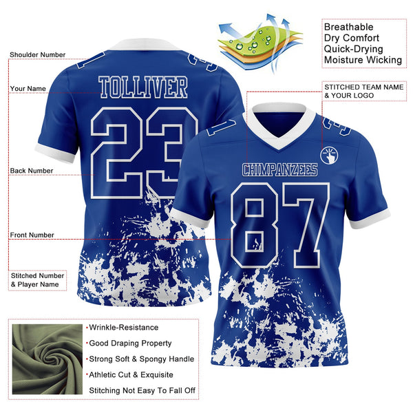 Custom Royal White 3D Pattern Splash Authentic Football Jersey alternate