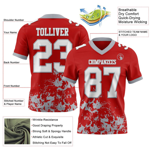 Custom Red White-Gray 3D Pattern Splash Authentic Football Jersey alternate