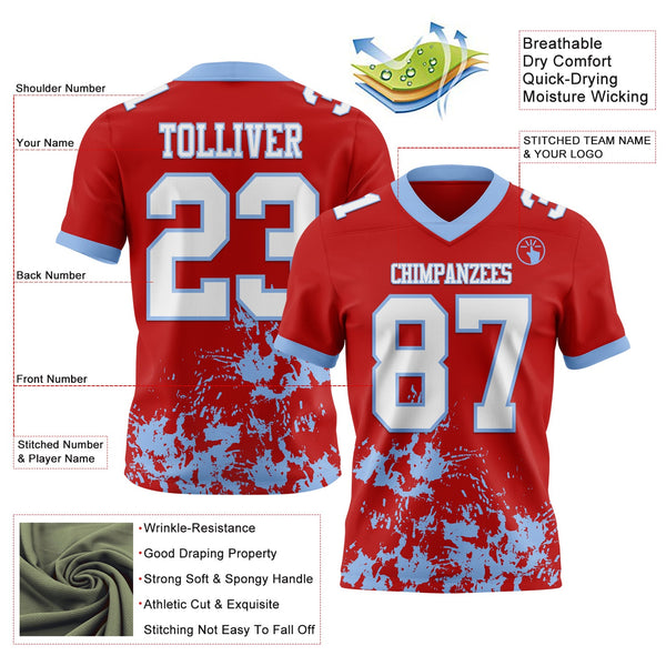 Custom Red White-Light Blue 3D Pattern Splash Authentic Football Jersey alternate