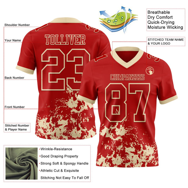 Custom Red Cream 3D Pattern Splash Authentic Football Jersey alternate