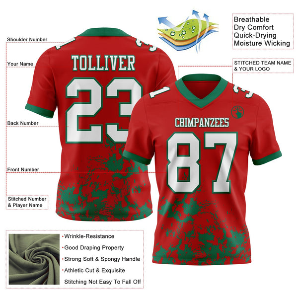Custom Red White-Kelly Green 3D Pattern Splash Authentic Football Jersey alternate