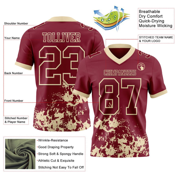 Custom Crimson Cream 3D Pattern Splash Authentic Football Jersey alternate