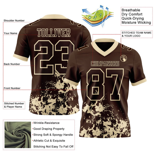 Custom Brown Cream 3D Pattern Splash Authentic Football Jersey alternate