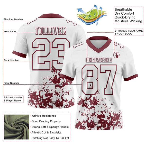 Custom White Burgundy 3D Pattern Splash Authentic Football Jersey alternate