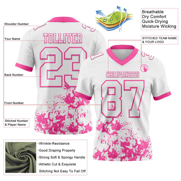 Custom White Pink 3D Pattern Splash Authentic Football Jersey alternate