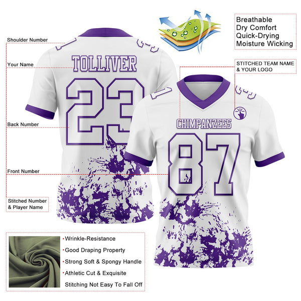 Custom White Purple 3D Pattern Splash Authentic Football Jersey alternate
