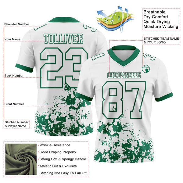 Custom White Kelly Green 3D Pattern Splash Authentic Football Jersey alternate