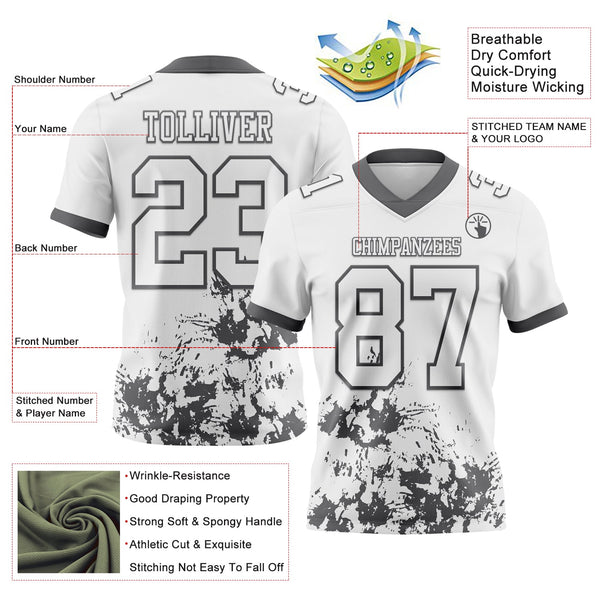 Custom White Steel Gray 3D Pattern Splash Authentic Football Jersey alternate