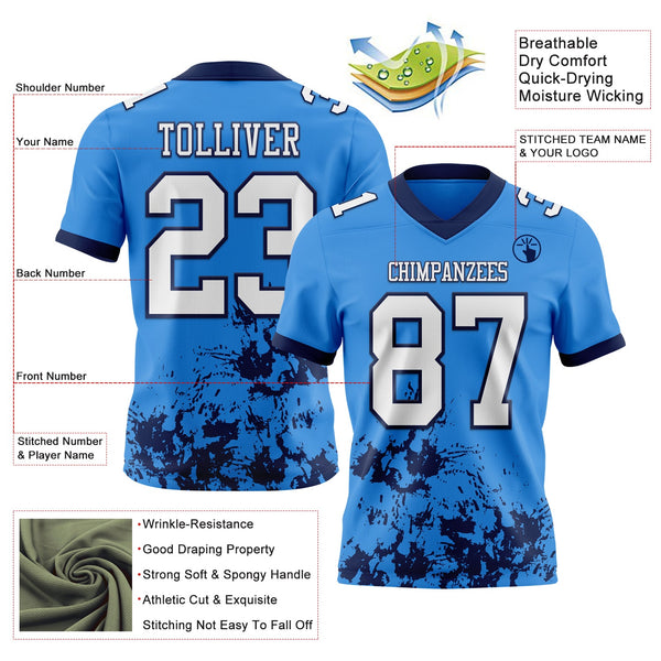 Custom Powder Blue White-Navy 3D Pattern Splash Authentic Football Jersey alternate