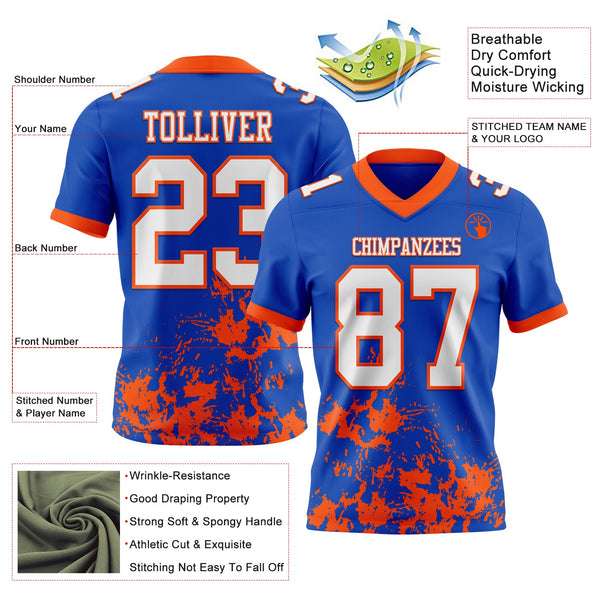 Custom Thunder Blue White-Orange 3D Pattern Splash Authentic Football Jersey alternate