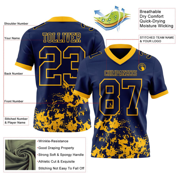 Custom Navy Gold 3D Pattern Splash Authentic Football Jersey alternate