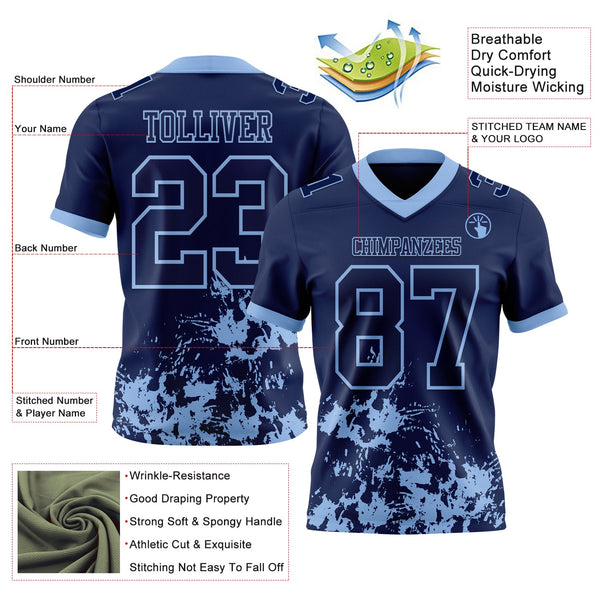 Custom Navy Light Blue 3D Pattern Splash Authentic Football Jersey alternate
