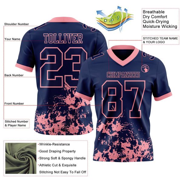 Custom Navy Medium Pink 3D Pattern Splash Authentic Football Jersey alternate