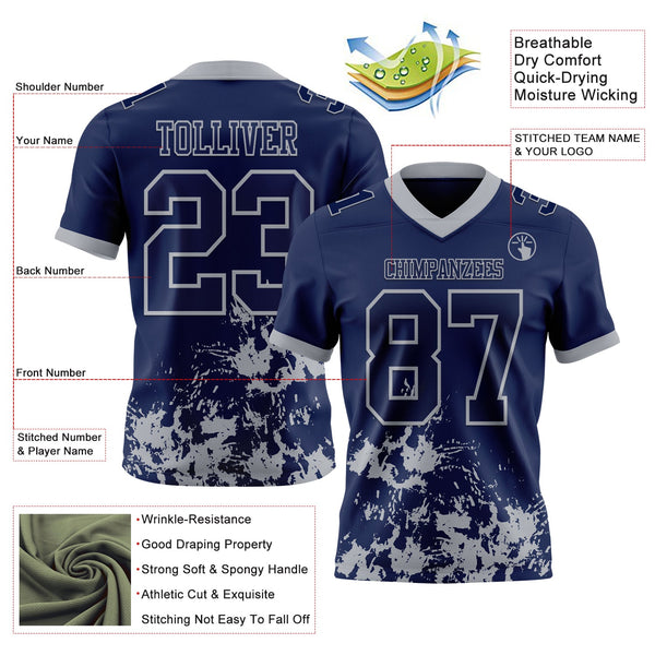 Custom Navy Gray 3D Pattern Splash Authentic Football Jersey alternate