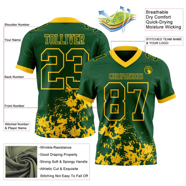 Custom Green Yellow 3D Pattern Splash Authentic Football Jersey alternate