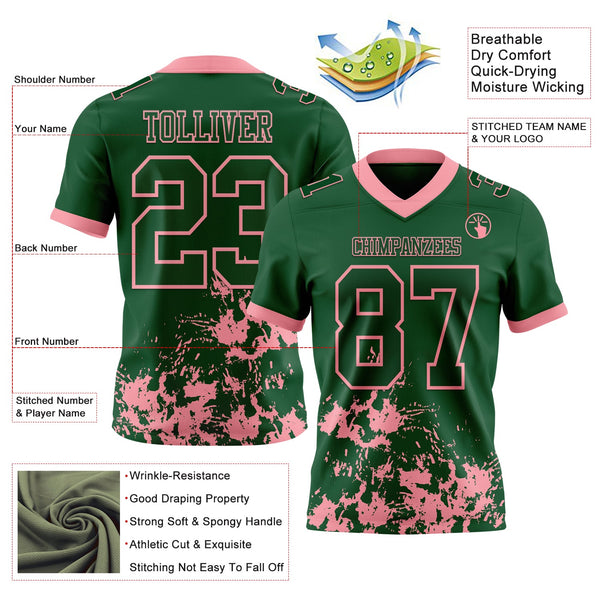 Custom Green Medium Pink 3D Pattern Splash Authentic Football Jersey alternate