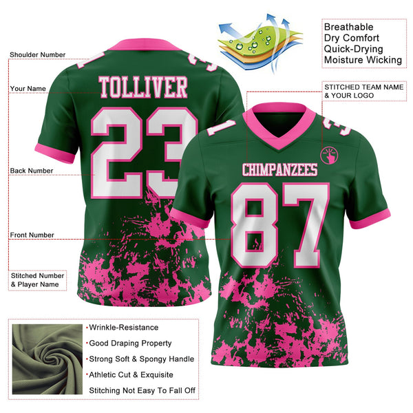 Custom Green White-Pink 3D Pattern Splash Authentic Football Jersey alternate