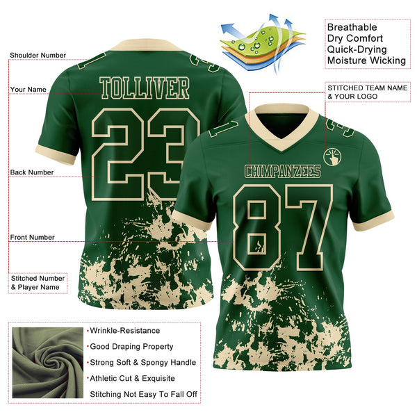 Custom Green Cream 3D Pattern Splash Authentic Football Jersey alternate