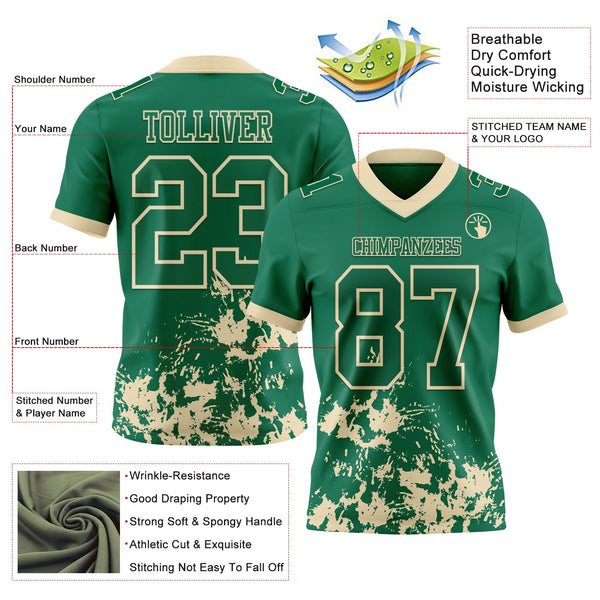 Custom Kelly Green Cream 3D Pattern Splash Authentic Football Jersey alternate