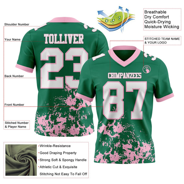 Custom Kelly Green White-Light Pink 3D Pattern Splash Authentic Football Jersey alternate